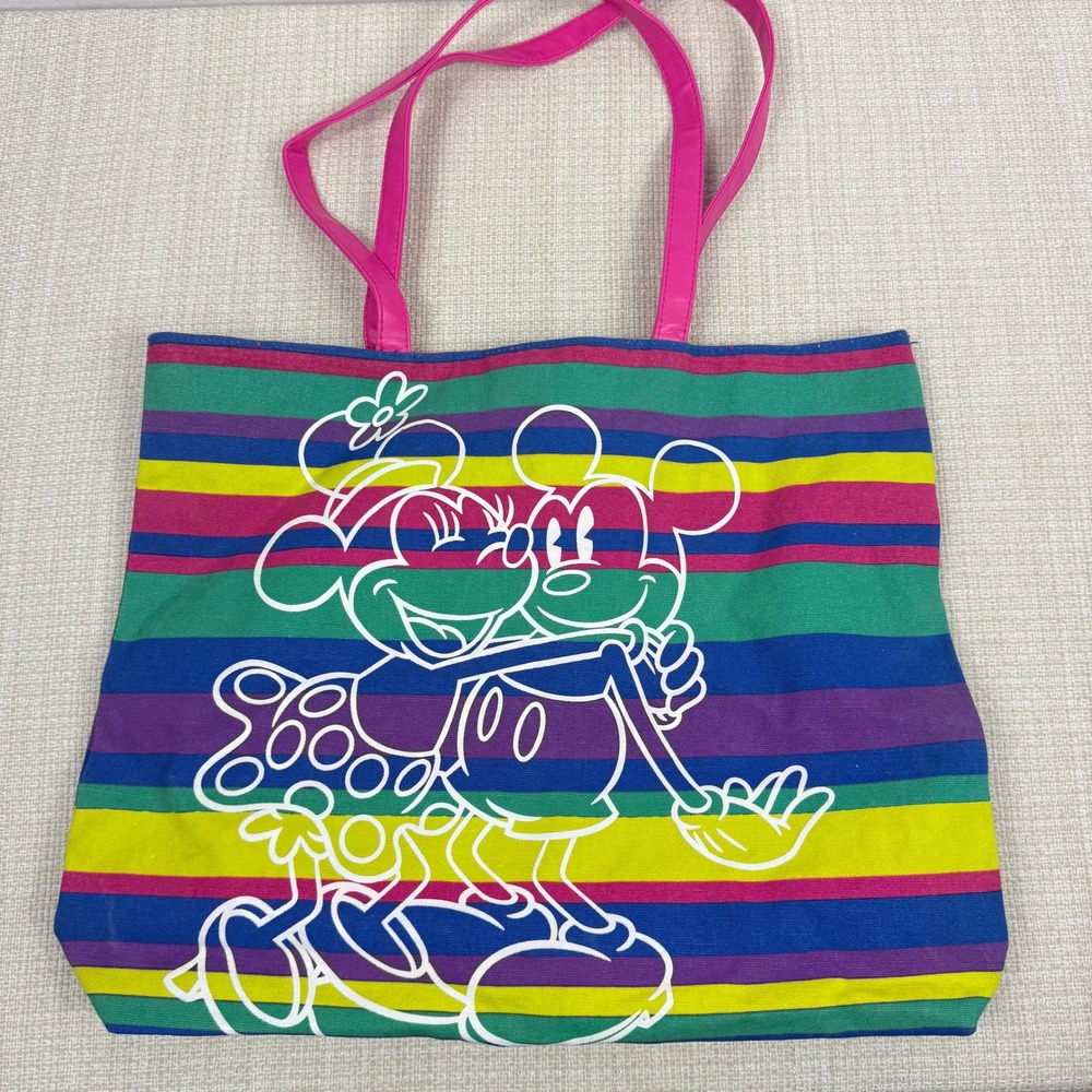 Disney‎ Parks Mickey and Minnie Striped Tote Bag Bright Colors